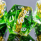 OUKELANWO Magic Lord Rings DND Dice Set with Box, 7Pcs Resin LOTR D&D Dice Set for Role Playing Game, Green Dungeons Dragons D and D Sharp Edge Dice D20 D12 D10 D8 D6 D4