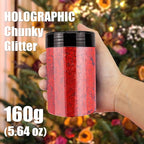 Estanoite Holographic Chunky Glitter, 160G/5.64OZ Glitter, Mixed Fine & Chunky Glitter for Epoxy Resin, Iridescent Glitter for Crafts Tumblers, Halloween Christmas Festival Painting Decor (Red)