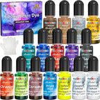 FansArriche Alcohol Inks for Resin, 16 Colors High Concentrated Alcohol Ink Set for Epoxy Resin, Alcohol-Based Resin Ink for Coasters, Fluid Painting Crafts, Tumbler Making, 10 ml Each
