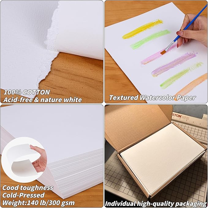 150 Sheets 100% Cotton Watercolor Paper Bulk -140LB/300GSM Art Paper-8.5 x 11 inch Painting & Craft Paper, Finger Paints, Watercolor, Tempera, Drawing, Art Room & Home School Crafts
