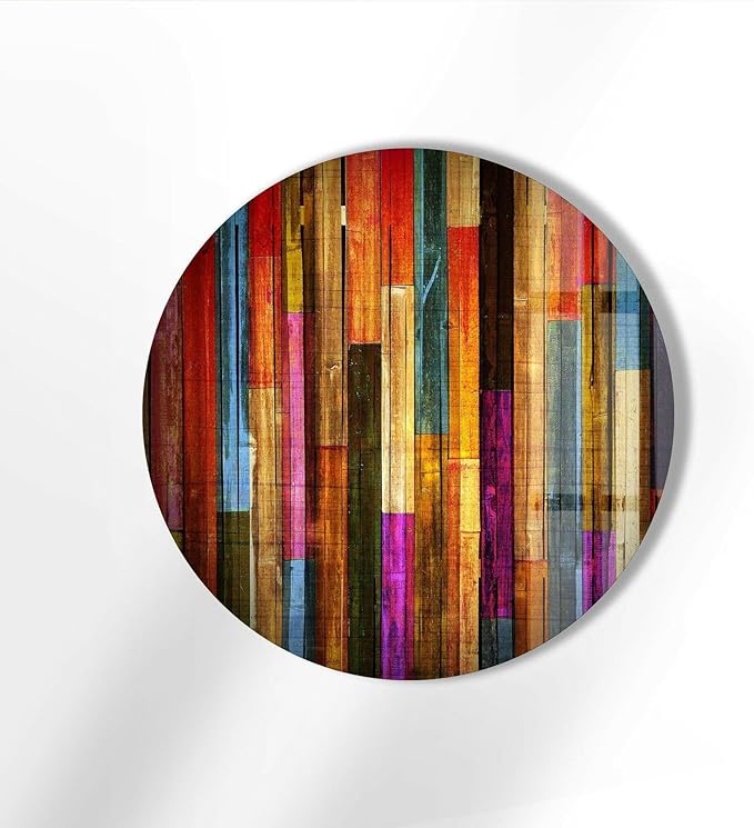 My Photostation.com 31.5''(80cm) Diameter Colorful Wood Pattern Round Glass Wall Art Tempered Glass Printing Wall Decor Large Wall Art Wall Hangings