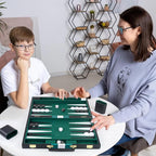 Backgammon Set 2 Players Classic Backgammon Sets for Adults Board Game with Black PU Leather Case Portable and Travel Backgammon Set (Green, 11inch)