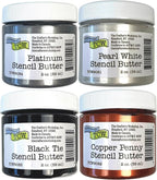 The Crafter's Workshop Stencil Butter - Formal Acrylic Paint Set - Boutique Metallic Texture Paste for Art, Canvas, Journals, & Cards - 4 x 2oz Jars
