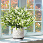 20 Bundles Artificial Plants Outdoor Fake Monkey Grass with Flowers (White)