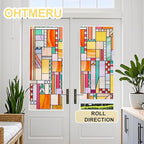 3D Stained Glass Window Privacy Film, Heat Control UV Blocking Static Cling Decorative Window Film for Bathroom,Front Door,Home Non Adhesive,23.6 x 35.4 inches Autumn Reverie