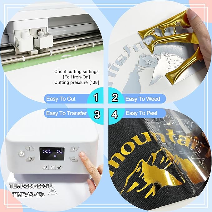 Metallic Silver Foil Heat Transfer Vinyl 12Inch*6Ft Bundle Chrome HTV Pack in Vibrant Colors for Stunning T-Shirt Designs! Perfect for DIY Heat Transfer Vinyl (Silverr, 12Inch*6Ft)