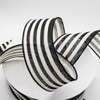 CT CRAFT LLC Striped Canvas Cotton Ribbon 2.5" x 50 Yards Ivory/Black Stripes for Thanksgiving Christmas Home Décor Gift Wrapping Outdoor Tree Topper Bow Wreath