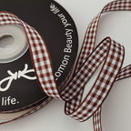 Brown Gingham Ribbon 25 Yards Christmas Ribbon for Crafts Plaid Checked Ribbon 100% Polyester (3/8", Brown)