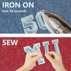 Letter and Number Iron On Patches, A-Z Alphabet and Numbers 0-9 Embroidery Applique Patch, DIY Decorative Heat Press Patches for Clothing Jeans Jackets Backpacks Hats (Light Blue 72 Pcs)