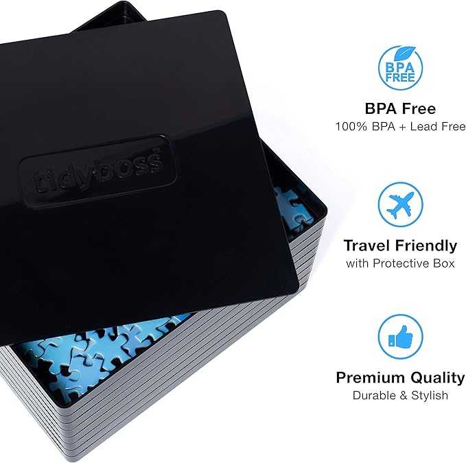 8 Black Puzzle Sorting Trays with Lid 10" x 10" | Puzzle Organizers and Storage | for Puzzles Up to 2000 Pieces