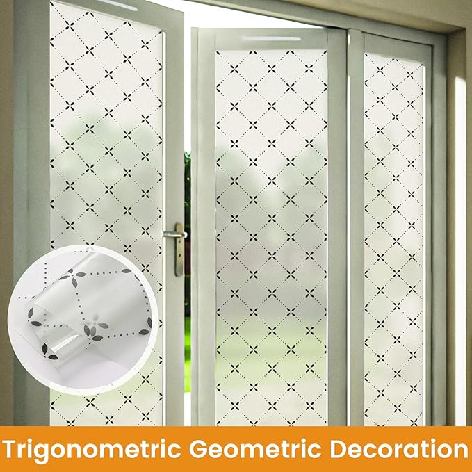 DKTIE Geometric Art Stained Glass Window Film Bathroom Window Privacy Film Frosted Glass Static Clings Non Adhesive with Installation Tools, Modern Home Improvement Style (S119, 35.4'' x 118.1'')