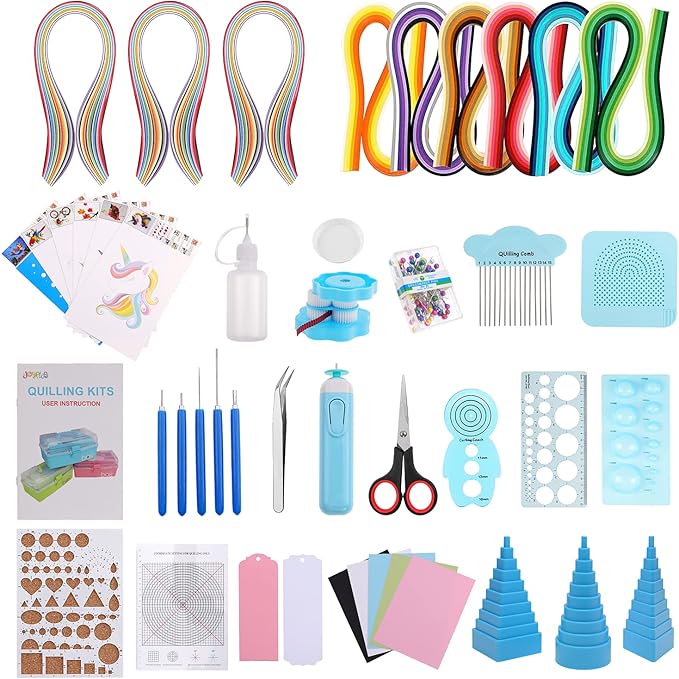 JoyPlus Quilling Kits for Beginners with Manual, 24 Tools & Supplies with Durable Storage Box, Updated Paper Crimper Tool, Premium Husking Board & Electronic Pen Green