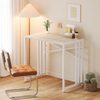 Small Folding Desk 35 inch, No Assembly Required Small Office Desk, Writing Gaming Computer Camping Table, Beige