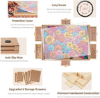 1000 Pieces Rotating Puzzle Board with 6 Drawers, Lazy Susan & Transparent Cover, 30.2"x22.4" Portable Wooden Jigsaw Puzzle Board , Great Gift for for Puzzle Enthusiasts