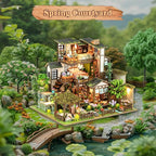 Miniature House Kit, Book Nook, 3D Wooden Puzzle, DIY Miniature Kit, Dollhouse Kit, Mini House Building Kit, Doll House Kits for Adults Teen to Build (Spring Courtyard)