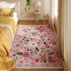 Rugcomf Area Rug 4x6 Rug Washable Boho Rugs Non Slip Low Pile Floral Small Carpet for Bedroom, Bedside, Kids Room, Office, Dining Room(Pink)
