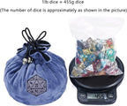 Large Dice Bags with Pockets Blue Storage Bag D20 Logo for DND RPG Game Dices (with 1lb Random DND Dice)