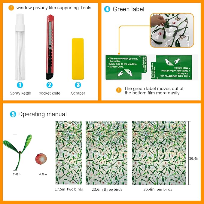 Window Privacy Film Stain Glass Window Film Rainbow Window Film Window clings Non-Adhesive Reusable Decorative for Room (Mistletoe Rainbow, 17.5 x 78.7 in)