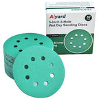 5-Inch 8-Hole Wet Dry Sanding Discs 120 Grit, Polyester Film Backed Heavy-Duty Hook and Loop Sandpaper for Random Orbital Sander, 50-Pack