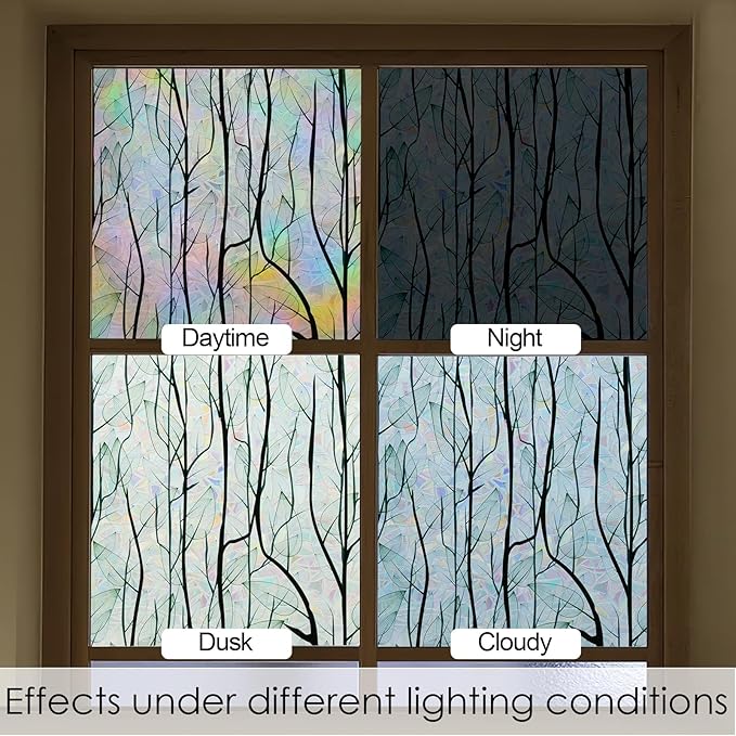DKTIE Nature Pattern Rainbow Window Film Decorative Stained Glass Window Film Static Cling Films Easy Apply Removable Comes with Tools (U1747-rainbow, 35.4" x 118.1")