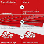 Trotec TroLase | 12"x12"x1/32", 8 Pcs | Red/White | 2 Ply | Modified Acrylic | Laser Engraving Double Color Plastic Sheet | Engraving Blanks for Laser, Saw, Guillotine | Made in USA