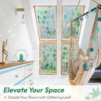 rabbitgoo Rainbow Window Privacy Film Decorative Stained Glass Diamond Pattern Window Sticker with Iridescent Tint Non-Adhesive Static Cling for Home Office Bathroom, Green Leaf 35.4 x 78.7 inch
