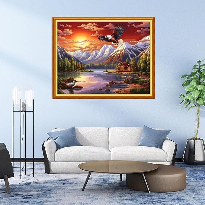 DMCVIVR Stamped Cross Stitch Kits for Adults Beginners Embroidery Kits 11CT Needlepoint Kits Cross Stitch Patterns Embroidery Patterns&Landscape Eagle 16x20 inch