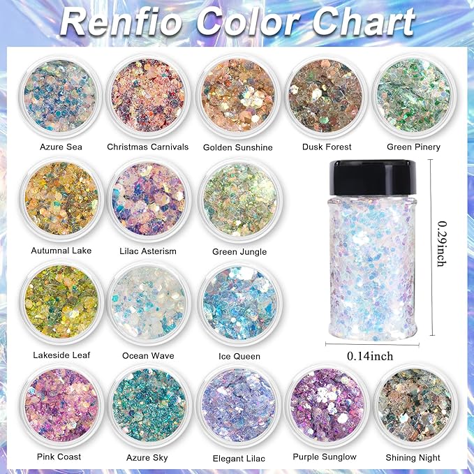 Renfio Opal Chunky Purple Glitter, 1.75oz/50g Dreamy High Sparkle Holographic Fine Iridescent Glitters Flake for Resin Nails Art Hair DIY Snow - Purple Sunglow