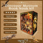 Book Nook Kit for Adults - DIY Dinosaur Museum Booknook, 3D Wooden Dollhouse Puzzle with LED Lights, Miniature Bookshelf Decor for Home Libraries