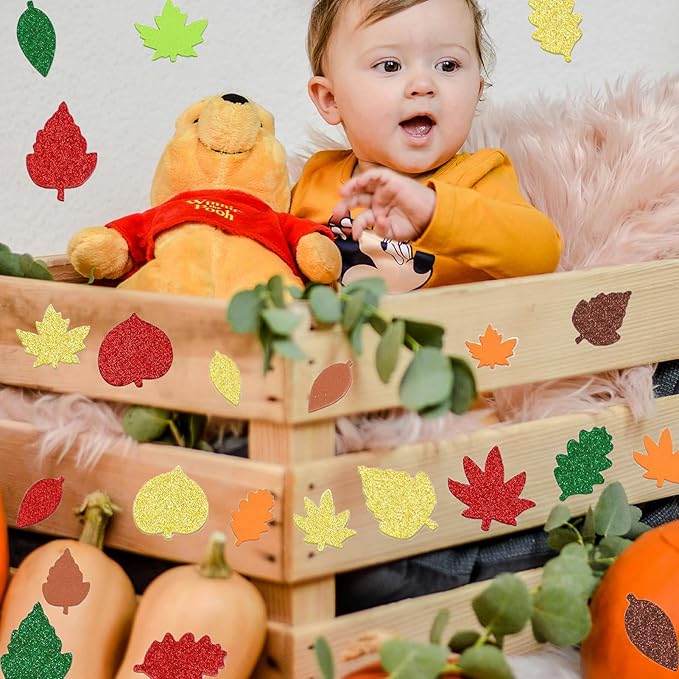 300Pcs Fall Foam Leaf Stickers, Autumn Glitter Maple Leaves Self Adhesive Foam Stickers Thanksgiving Party Favors DIY Crafts Decorations