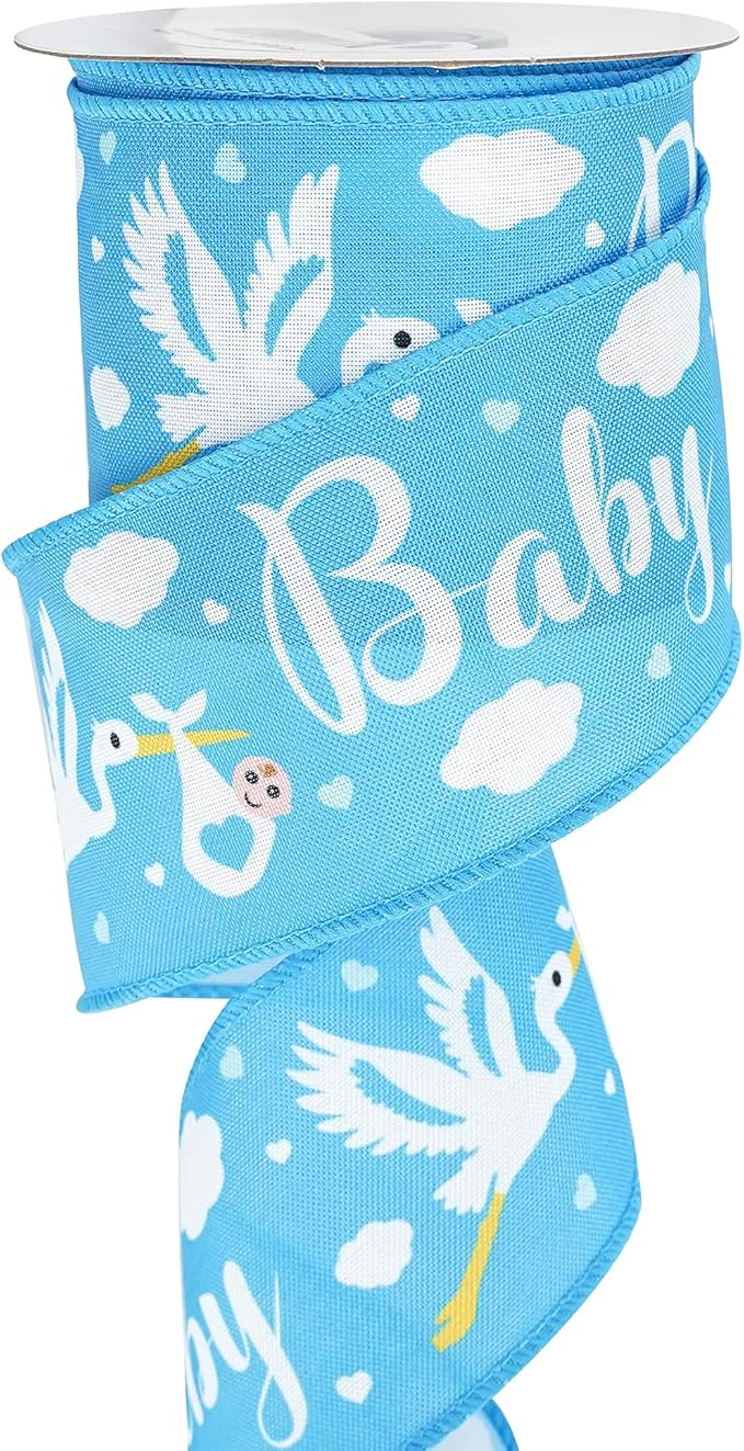 MEEDEE Baby Boy 2.5 Inch Burlap Wired Ribbon for Baby Shower, Diaper Cake, Welcome Home Favors, Gift Box, Table Decor - Blue (10 Yards)