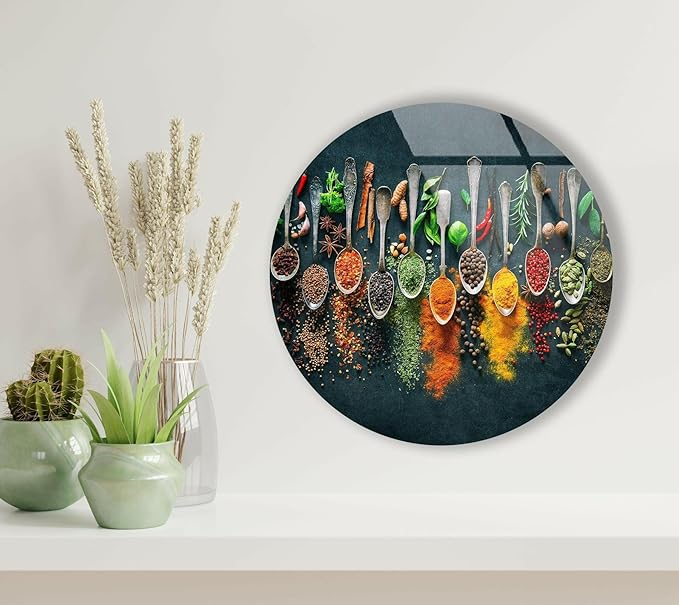 My Photostation.com 60WX40H'' Spoon Spices Glass Wall ArtTempered Glass Printing Wall Decor Large Wall Art Wall Hangings