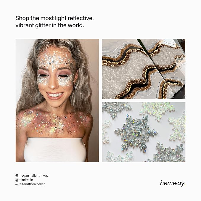 Hemway Glitter for Resin 100g White Iridescent Metallic Crystals for Epoxy Craft Super Chunky Flakes Tumblers Wax Melt