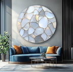 My Photostation.com 39,4''(100cm) Diameter White Stone Mosaic Round Glass Wall Art Tempered Glass Printing Wall Decor Large Wall Art Wall Hangings