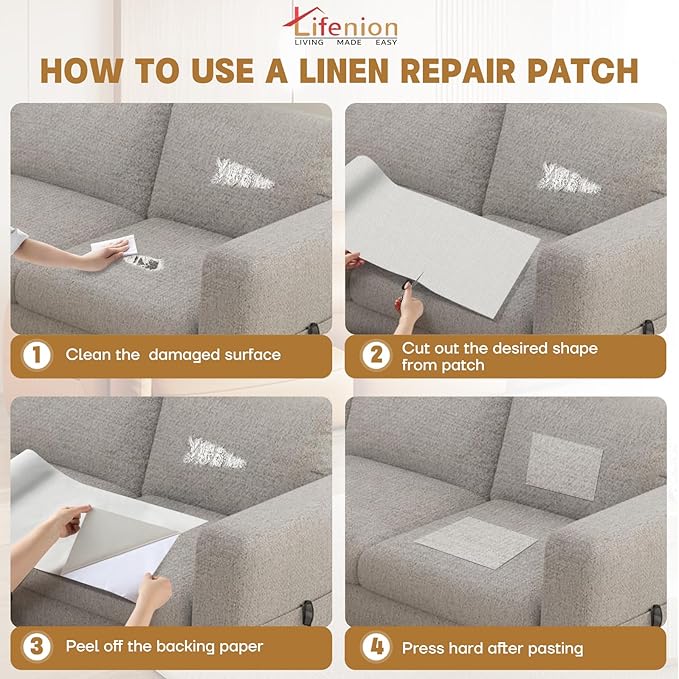 Fabric Repair Patches, 17X79 inch Linen Self-Adhesive Fabric Repair Tape, Strong Sticky Linen Patch for Sofas, Tote Bags, Clothing, Car Seats, Furniture（Medium Grey, 17X79 inch）