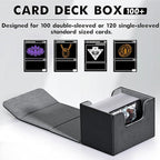 ZLCA Card Deck Box for Trading Cards, MTG Commander Deck Box Holds 120+ Single Sleeved, Leather Magnetic Card Storage Case Fits for TCG CCG Magic(Black& Dark Green)