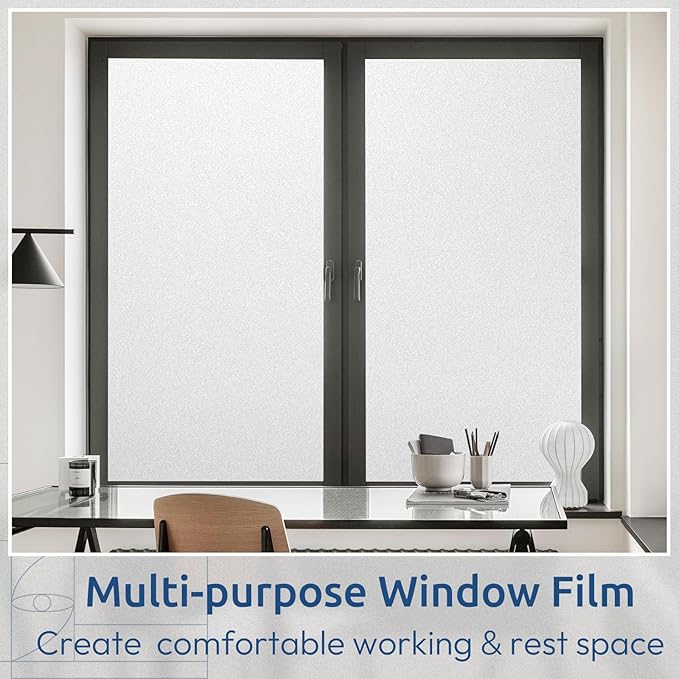 rabbitgoo Window Privacy Film, Non-Adhesive Frosted Glass Window Film for Bathroom, Static Cling Heat Blocking Stickers for Home Indoor Opaque Frosting Coverings House Tint, Matte White 29.5" x 118.1"