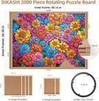 2000 Pieces Rotating Puzzle Board with 6 Drawers, Lazy Susan & Transparent Cover, 40.1"x28.5" Portable Wooden Jigsaw Puzzle Board, Great Gift for for Puzzle Enthusiasts