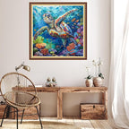 Hopeart Stamped Cross Stitch Kits for Beginner Embroidery Kits for Beginners Adults DIY 11CT Cross Stitch Patterns Needlepoint Kits Crossstitching Kits-Colorful Sea Turtle 18x18 inch