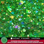 LEOBRO Green Glitter, 160g/5.64oz Holographic Chunky Glitter for Crafts, Resin, Nail Body, Tumblers, Party Decorations
