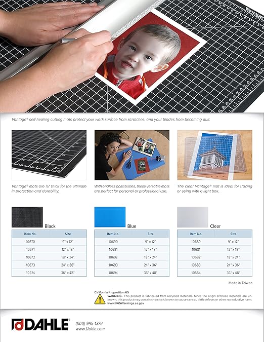 Dahle Vantage 10672 Premium Self-Healing Cutting Mat, 18"x24", 1/2" Grid, 5 Layers for Max Healing, Perfect for Crafts & Sewing, Black