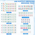 American Mahjong Set 168 Blossom Acrylic Numbered Tiles, 4 All-in-One Rack/Pushers, 4 Dice, Blue Tiles Bag and Portable Travel Case Classic Full Size Complete Mahjongg Game Set