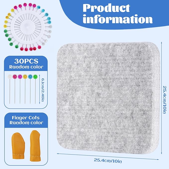 WONVOC Needle Felting Mat, Needle Felting Tools, 10''x10''x1'' Natural Felting Wool Pad, Needle Felting Supplies, with Finger Cots and 30 Straight Pins, Felt Pad for Making Felting Crafts