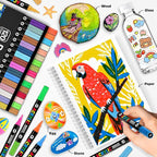 120 Colors Acrylic Paint Markers, Dual-Color Acrylic Paint Pens with 60 Brush Tips for Fabric Rock Wood Glass Paper DIY for Painting, Quick Drying, School Art Supplies for Adults Kids Drawing