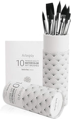 ARTEGRIA Watercolor Brush Set, 10 Professional Soft Synthetic Squirrel Paint Brushes, Including Pointed Rounds, Flats, Dagger, Oval Wash