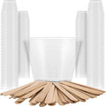 Pouring Masters 2 Oz (60 ml) Liquid Measuring Cups - Plastic Graduated Cup (100 Pack) with 25 Sticks - Reusable Mixing Cups for Paint, Craft, Kitchen, Lab, Medical Supplies, Epoxy Resin, Art