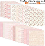 6 Inch Pink Flowers Scrapbooking Paper Pad - 24 Sheets Double Sided Aesthetic Patterns for Wedding Photos Album Journals Decorative Collage Origami DIY Crafts Gifts Wrapping Material