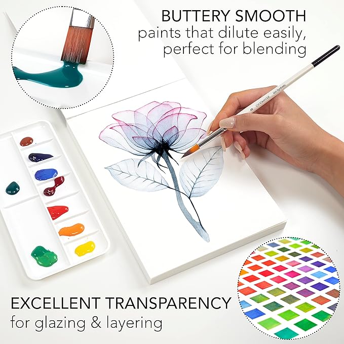 CHROMATEK Watercolor Paint Set - 62 Piece Kit - Video Tutorial Course - For Adults, Beginner & Professional Artists - 26 Tubes (12ml), Sketch Pad, 8 Painting Brushes, Aquapen, Palette, Masking Tape