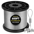 316 Stainless Steel Cable, 600FT 1/32IN Wire Rope 7 * 7 Strand with 150Pcs Aluminum Sleeves Stops, Guide Wire for Outdoor String Lights for String Lights Hanging, Clotheslines, Trellis (600FT)