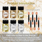 Renfio Metallic Pigment Powder, 5 Colors Gold Mica Powder for Resin, 6 X 20ml Metal Powder, Resin Color Pigment, Color Pigment for Epoxy Resin, Kintsugi, Polymer Clay, Candle Dye